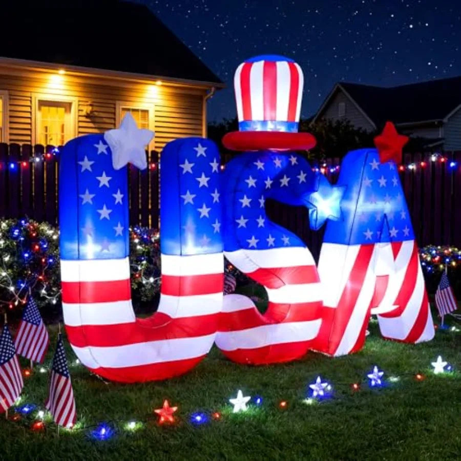 6.5FT Patriotic USA Letters Inflatable – 250th Anniversary Blow‑Up Decoration with Hat for 4th of July