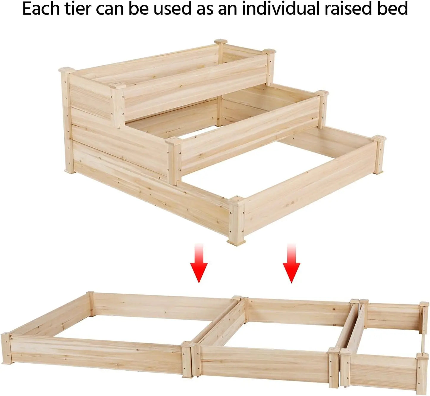 3‑Tier Elevated Wooden Garden Bed – Raised Planter Boxes for Vegetables, Herbs & Flowers