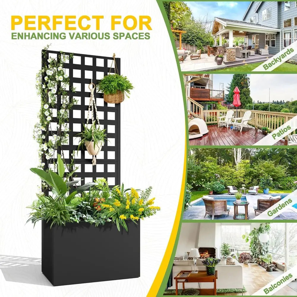 Metal Planter Box with Trellis, Ideal for Climbing Vines and Vegetables, Privacy Screen Included