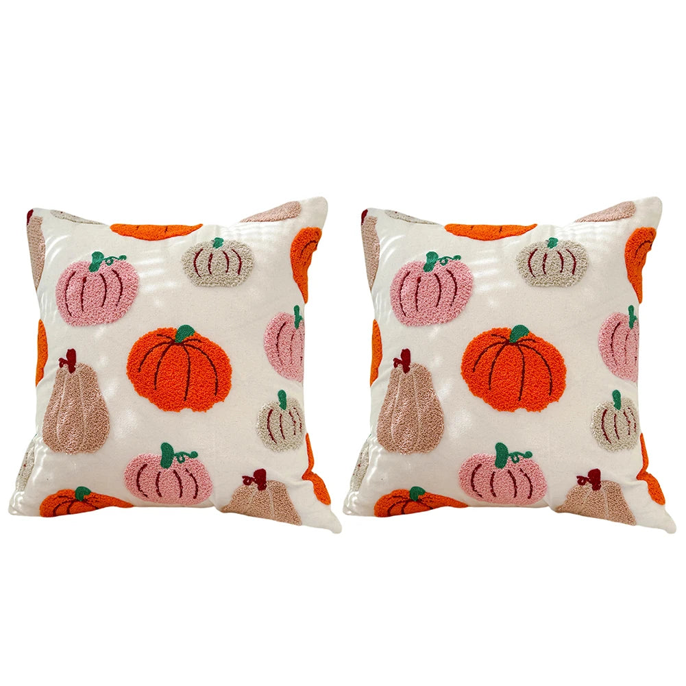 Halloween Throw Pillow Covers – 18×18" Embroidered Pumpkin Decorative Cushion Cases