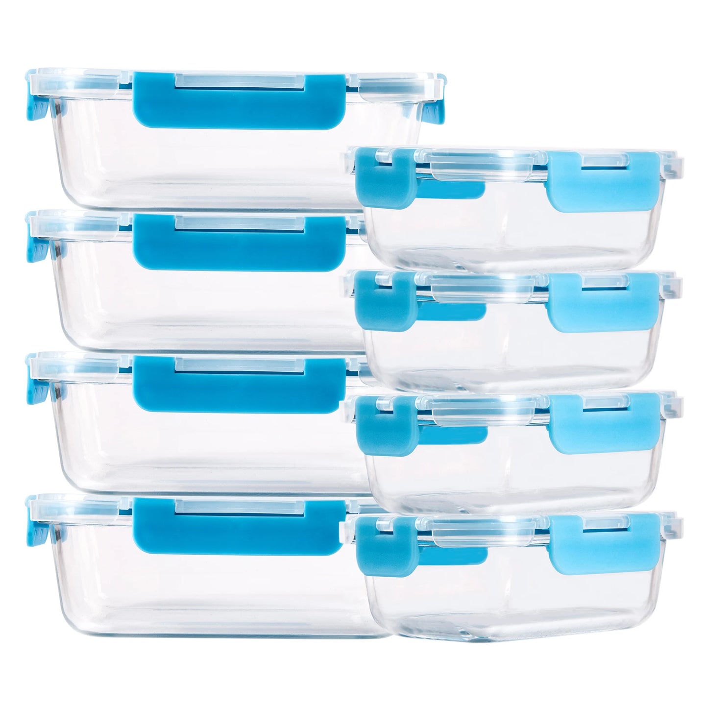 8-Piece Glass Food Storage Containers Set, BPA-Free, Leakproof, Microwave & Oven Safe, 6 Sizes, Glass Lock Lid