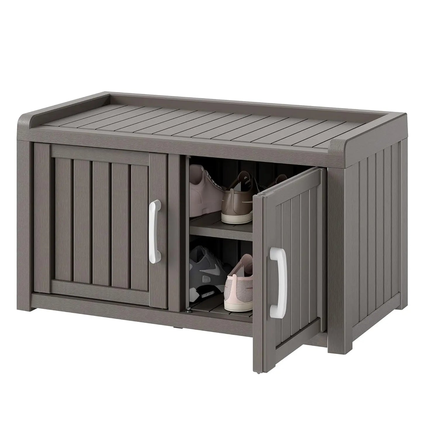 Entryway Shoe Organizer Bench, Waterproof UV-Resistant Shoe Storage Cabinet with Adjustable Shelves