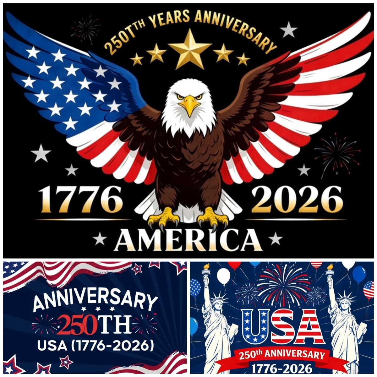 America 250th Anniversary Backdrop Cover Bald Eagle Statue of Liberty Flag 4th of July Independence Day Celebration Backgrounds