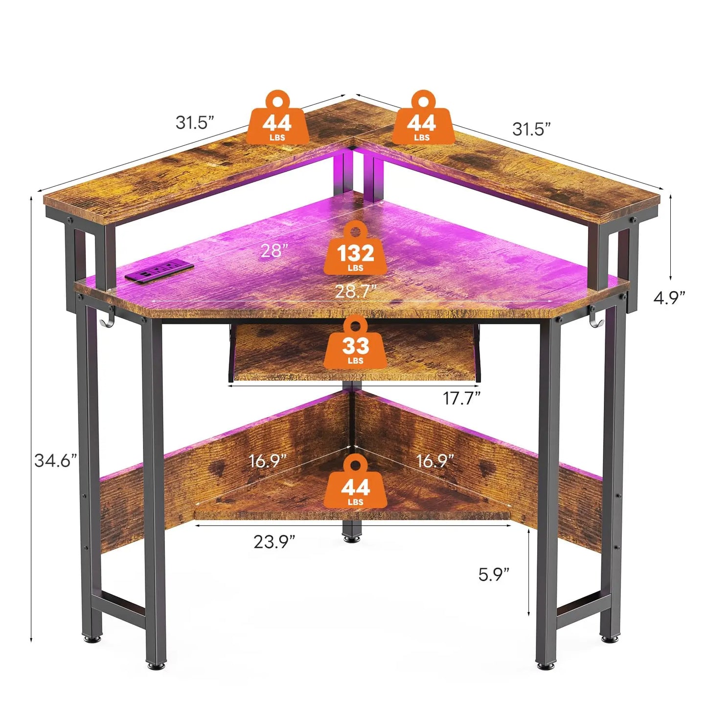 Corner Desk for Small Space with LED Lights