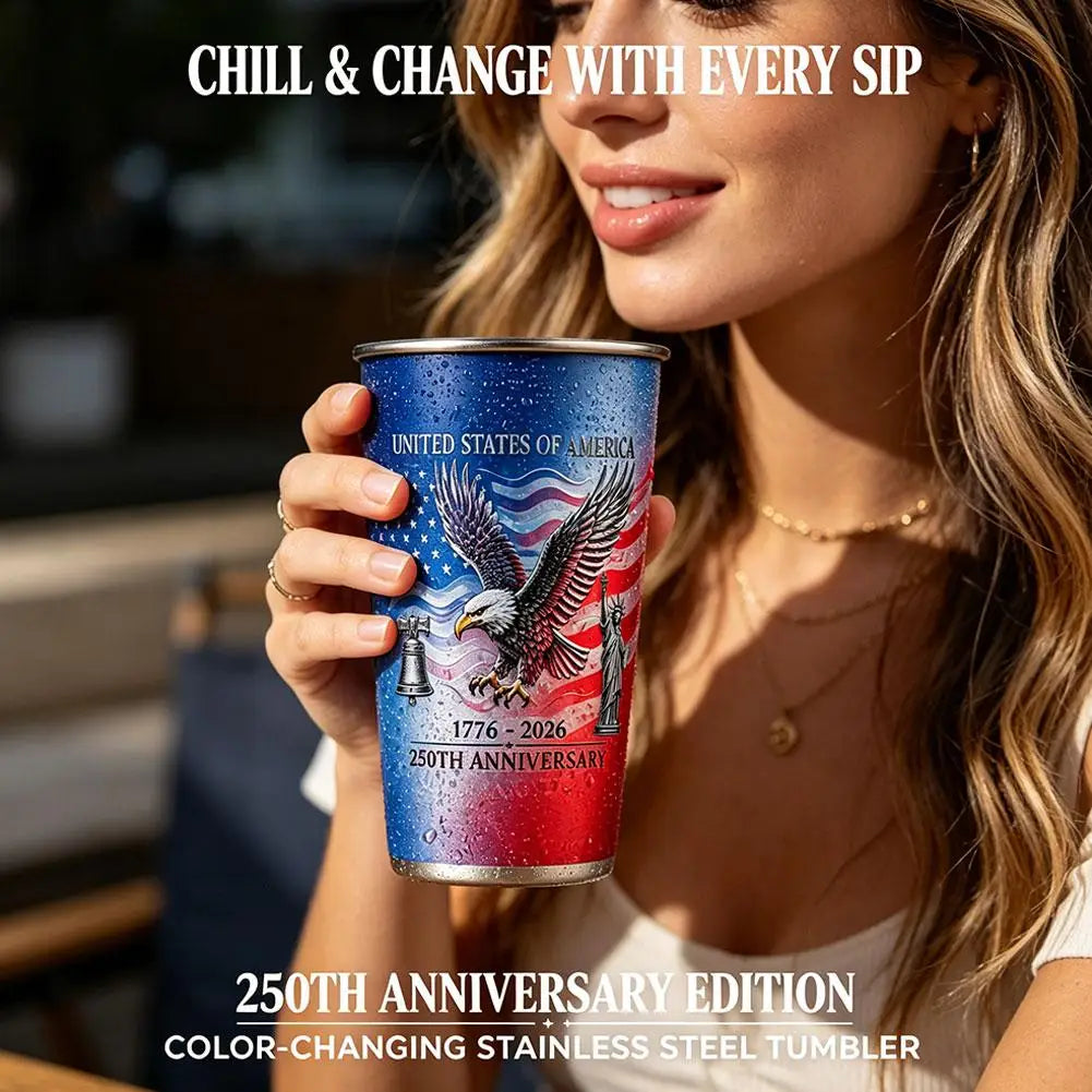 USA 250th Anniversary Color Changing Tumbler Patriotic Cup, American Independence 250 Years Commemorative Gift