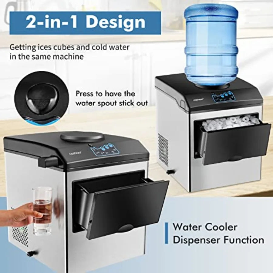 2‑in‑1 Countertop Ice Maker with Built‑In Water Dispenser – 48 lbs./Day, Fast 6‑Min Ice & Stainless-Steel Design