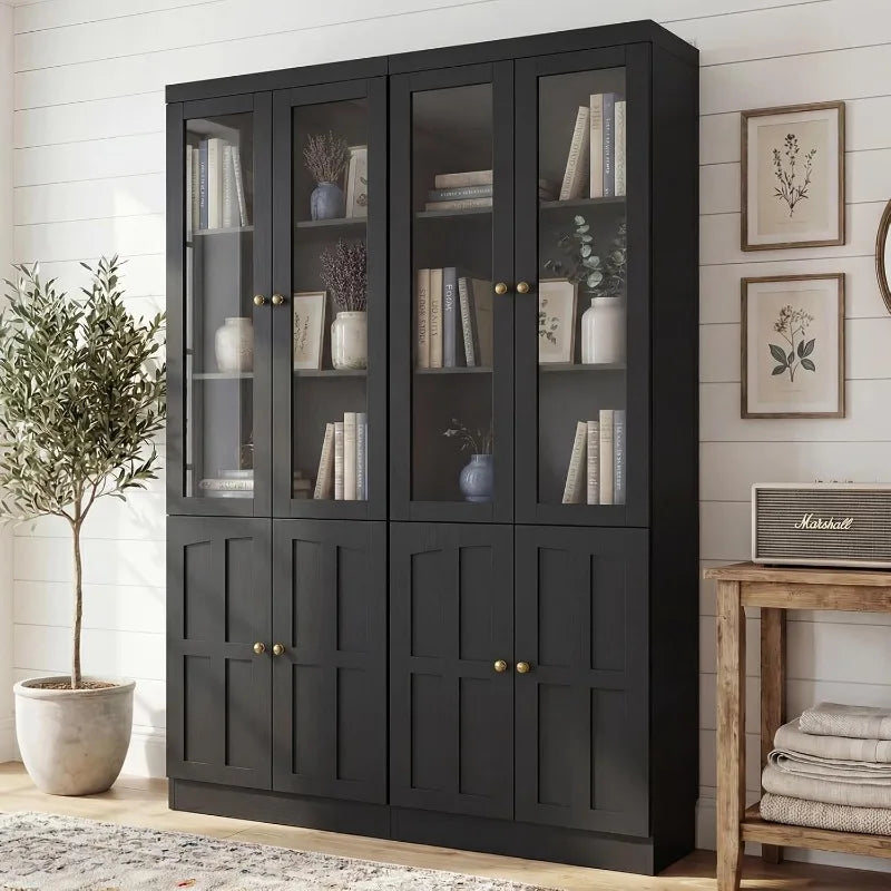80" Tall Bookshelf with Glass Doors | Large Storage & Display Cabinet