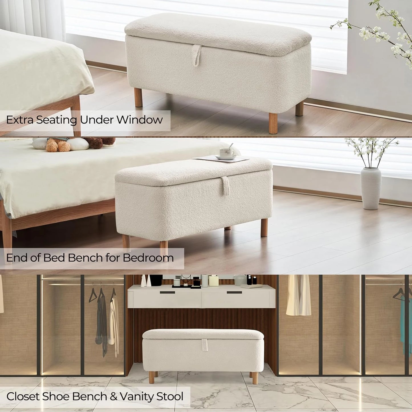 39.5" Storage Ottoman Bench – Upholstered Entryway or Bedroom Bench with Hidden Compartment