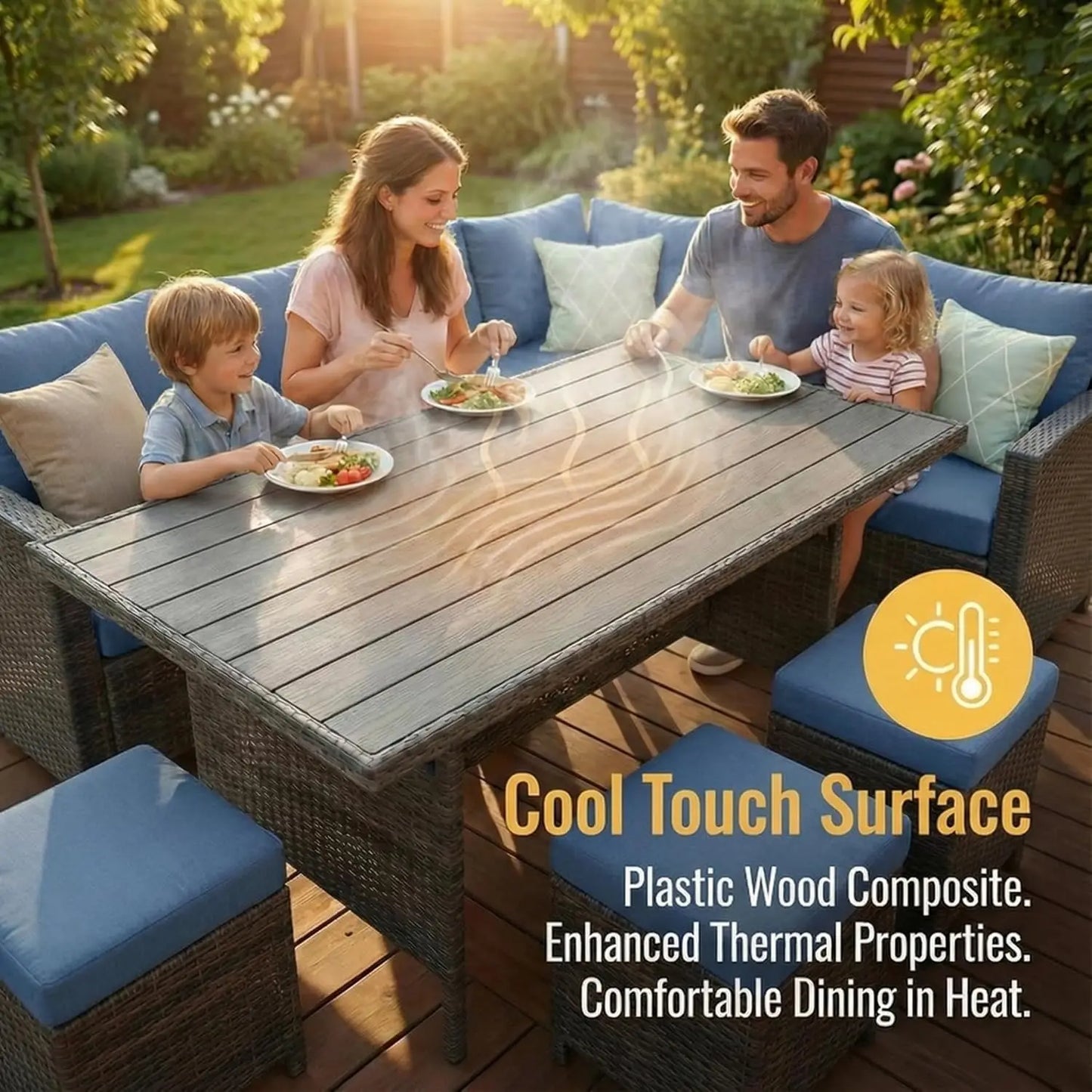 7 Piece Patio Furniture Set, High Curved Back, Wicker, All Weather Outdoor
