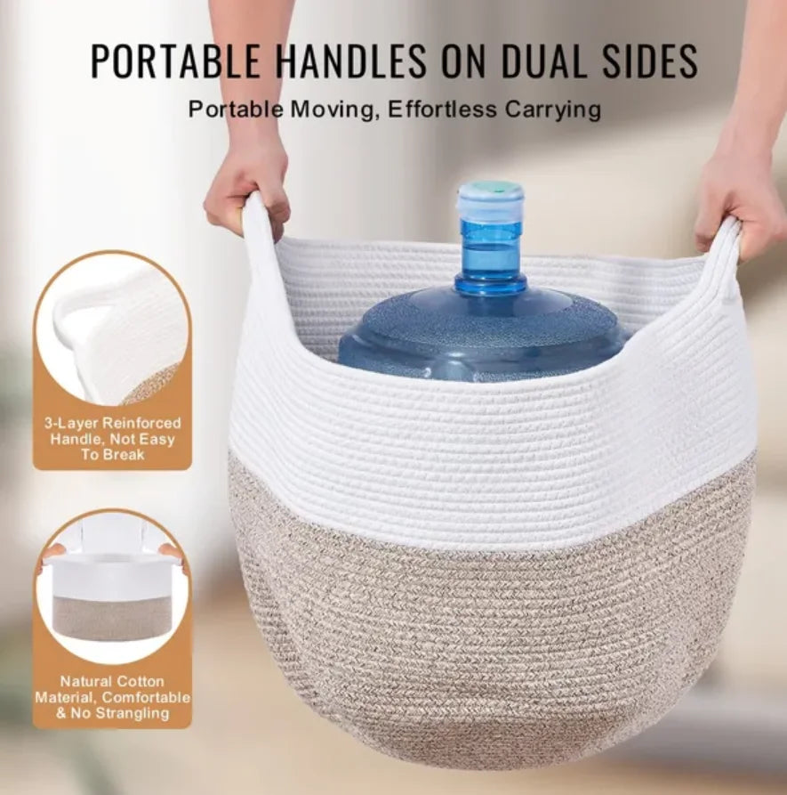 Cotton Rope Storage Basket - Woven Blanket Basket 20 x 20 x 13 in