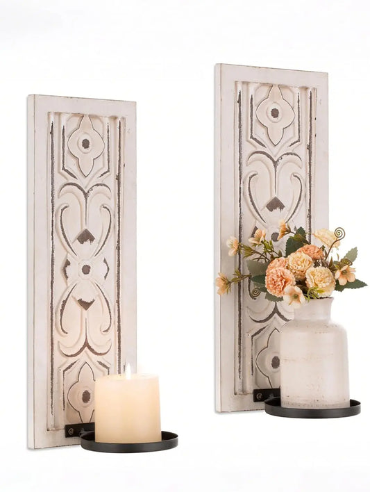 White Distressed Candle Sconces Set of 2