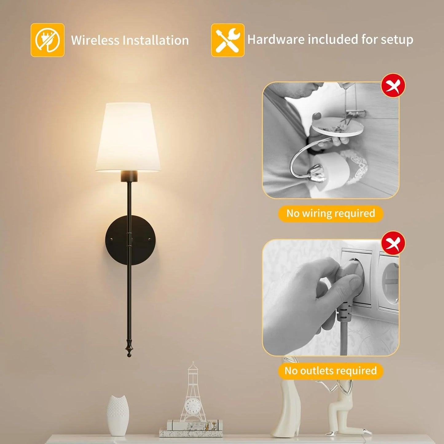 Cordless LED Wall Sconces – Battery‑Powered, Adhesive‑Mounted Wall Lights for Easy No‑Drill Installation