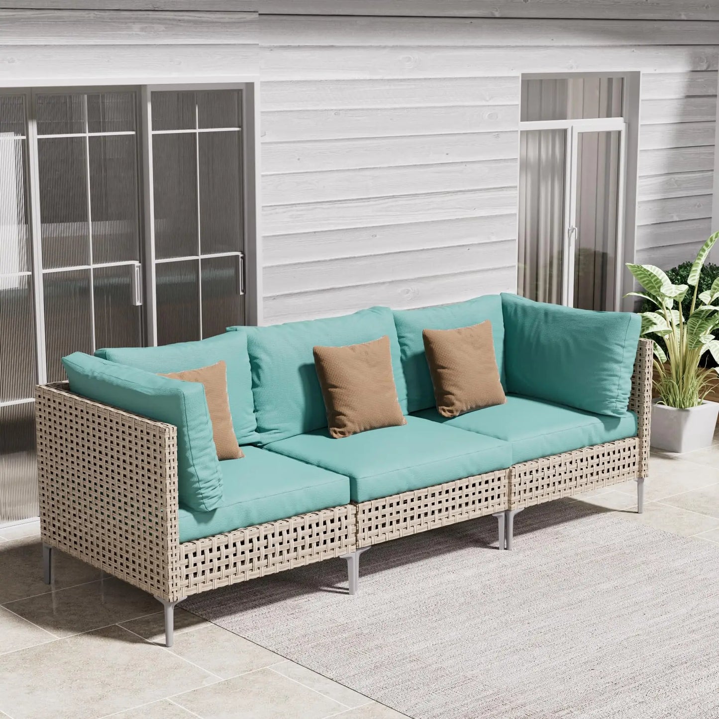 7‑Piece Outdoor Conversation Set – Wicker Sectional Patio Sofa with Water‑Resistant Thick Cushions