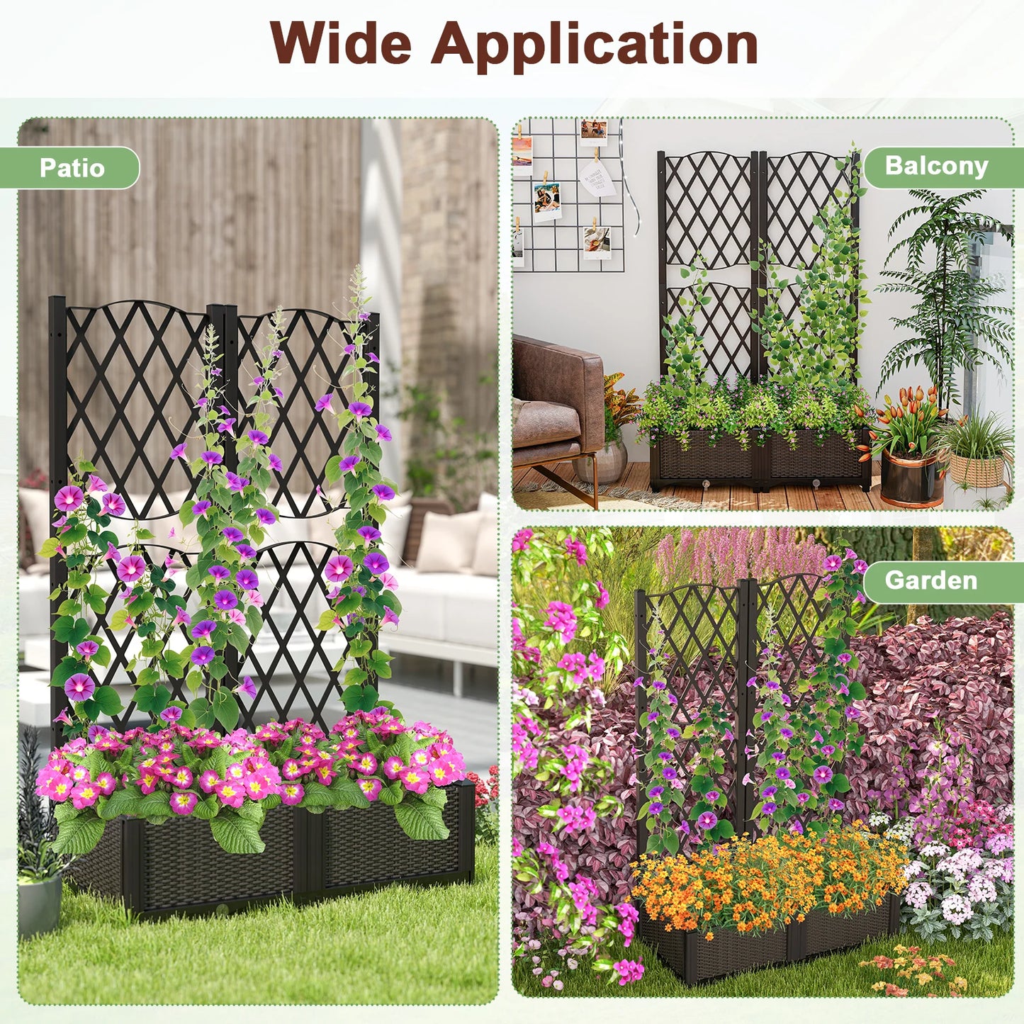 Raised Garden Bed w/Trellis Planter Box for Climbing Plants 32" x 16" x 48"