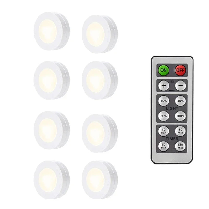 LED Puck Light Wireless Under Cabinet Lights with Remote Control Dimmable Battery Powered Night Lamp for Kitchen, Closet, Wardrobe