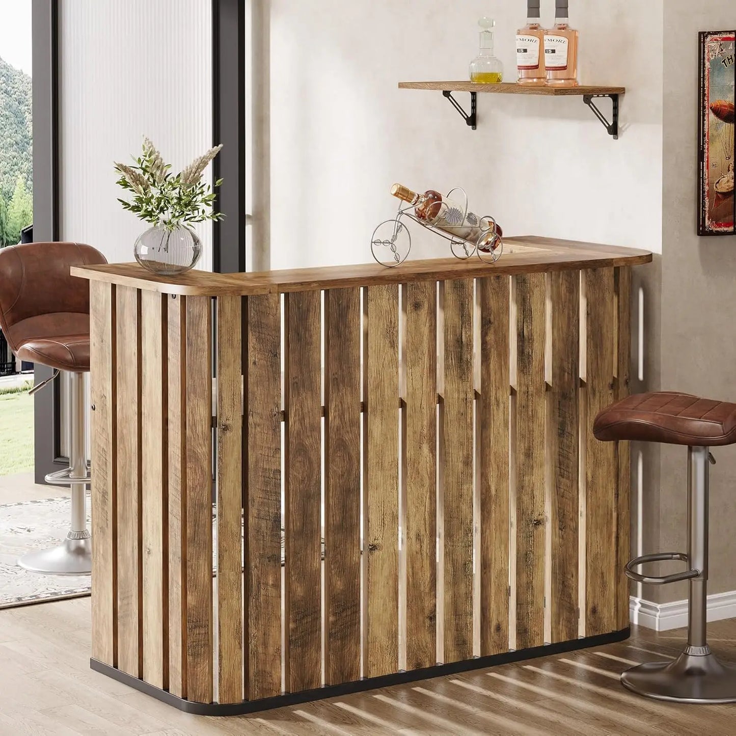 63-Inch Home Bar Unit with Storage, Shelves, 2-Tier