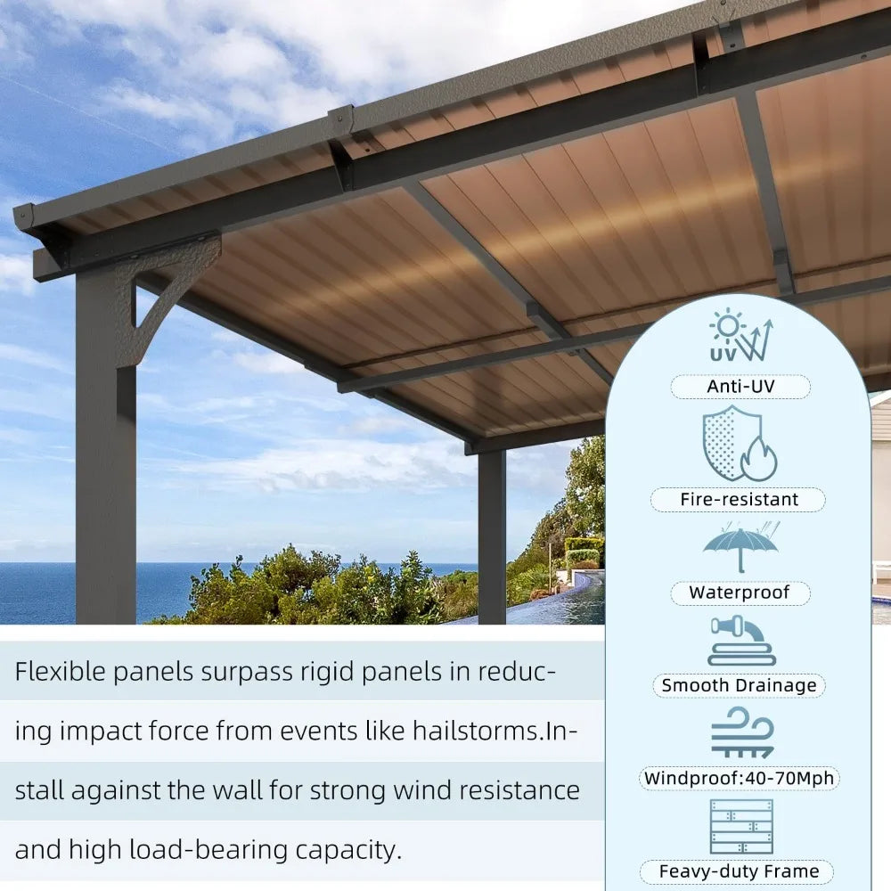 Lean-to Hardtop Grill Gazebo Shelter with Roof, Wall-Mounted Heavy Duty Awning for Patio, Deck, or Outdoor BBQ