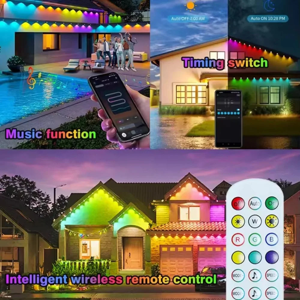 Smart Permanent Outdoor Lights IP67 Waterproof with App Remote Control Music Sync for House Roof Decor