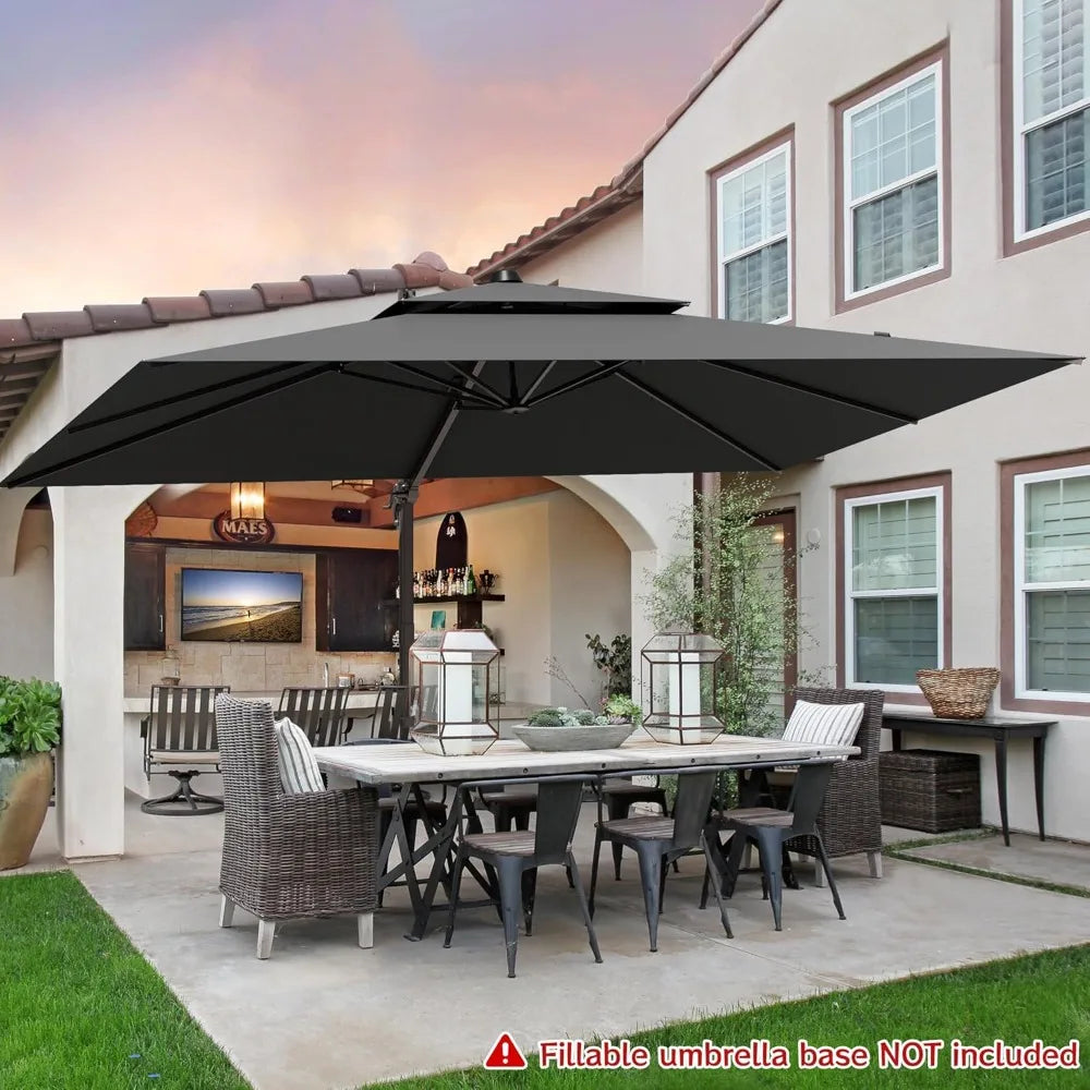9x12FT Cantilever Patio Umbrella - Heavy Duty Double Layer Offset Design with 360° Rotation