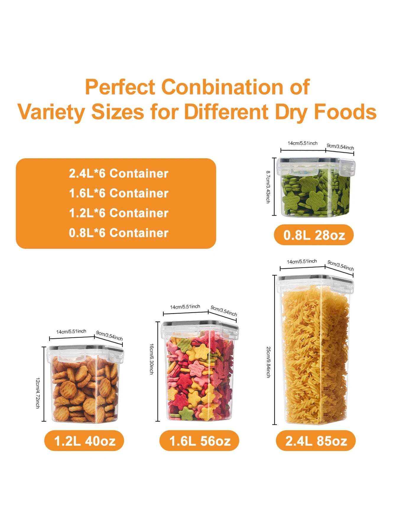 48pcs, Sealed food storage containers with lids, plastic kitchen pantry, dry cargo jars for grain, flour, sugar, labeled