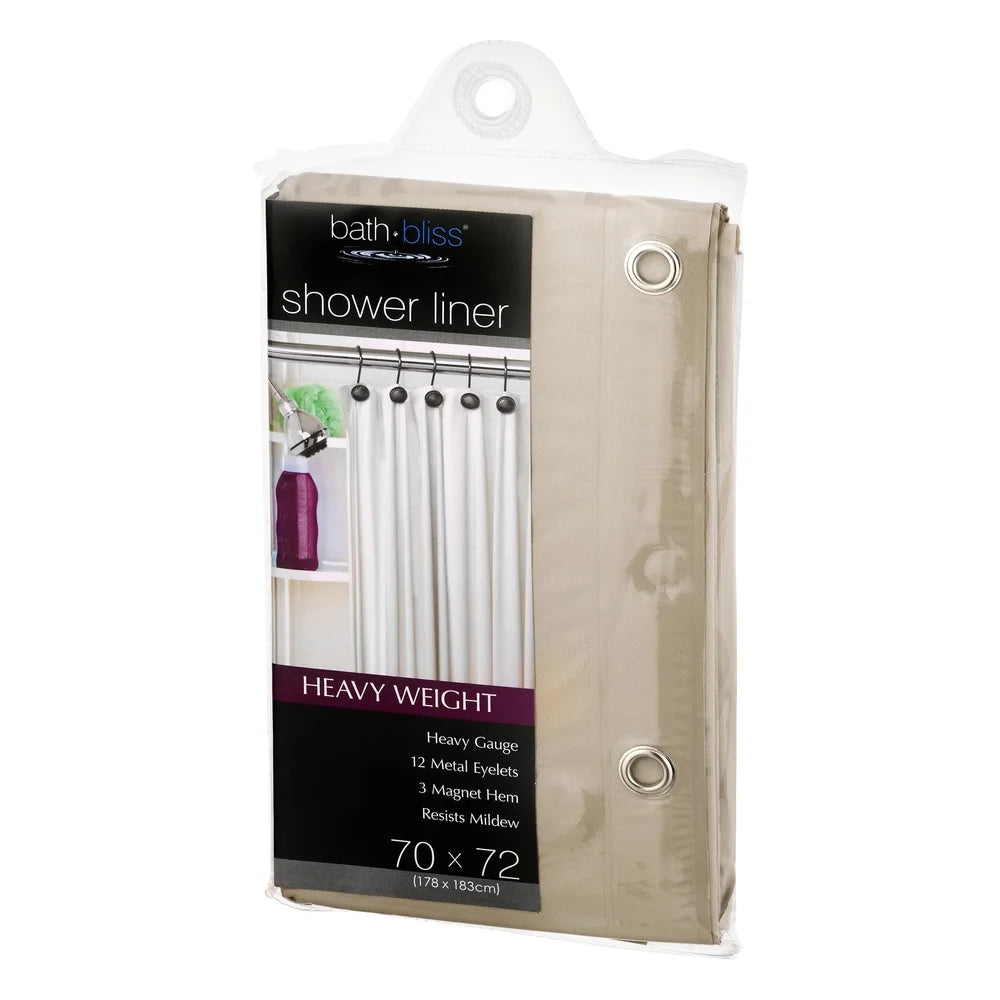 Premium Waterproof Shower Curtain Liner Mildew Resistant with 3 Magnets and 12 Metal Eyelets 70x72 Inches Heavy Gauge PVC