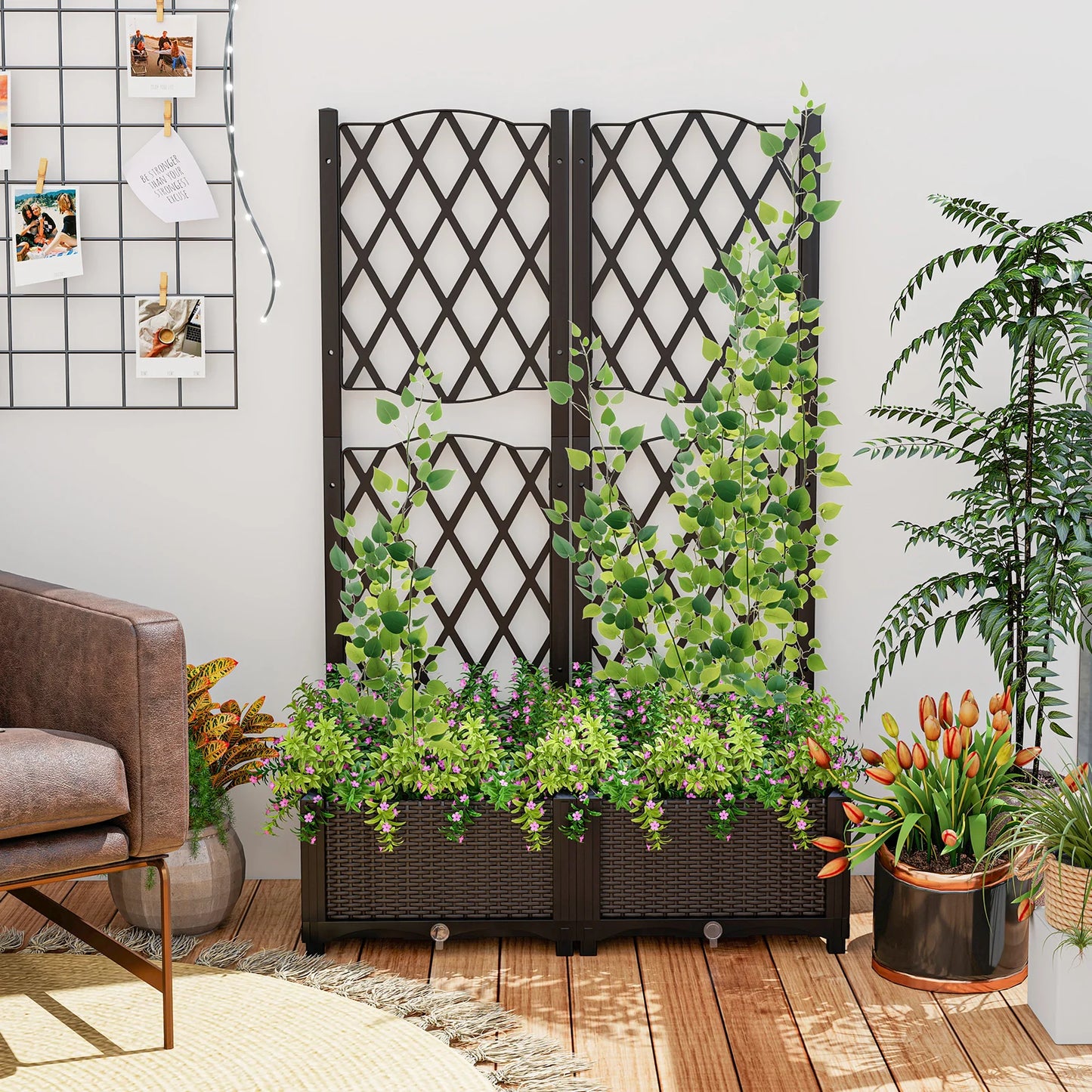 Raised Garden Bed w/Trellis Planter Box for Climbing Plants 32" x 16" x 48"