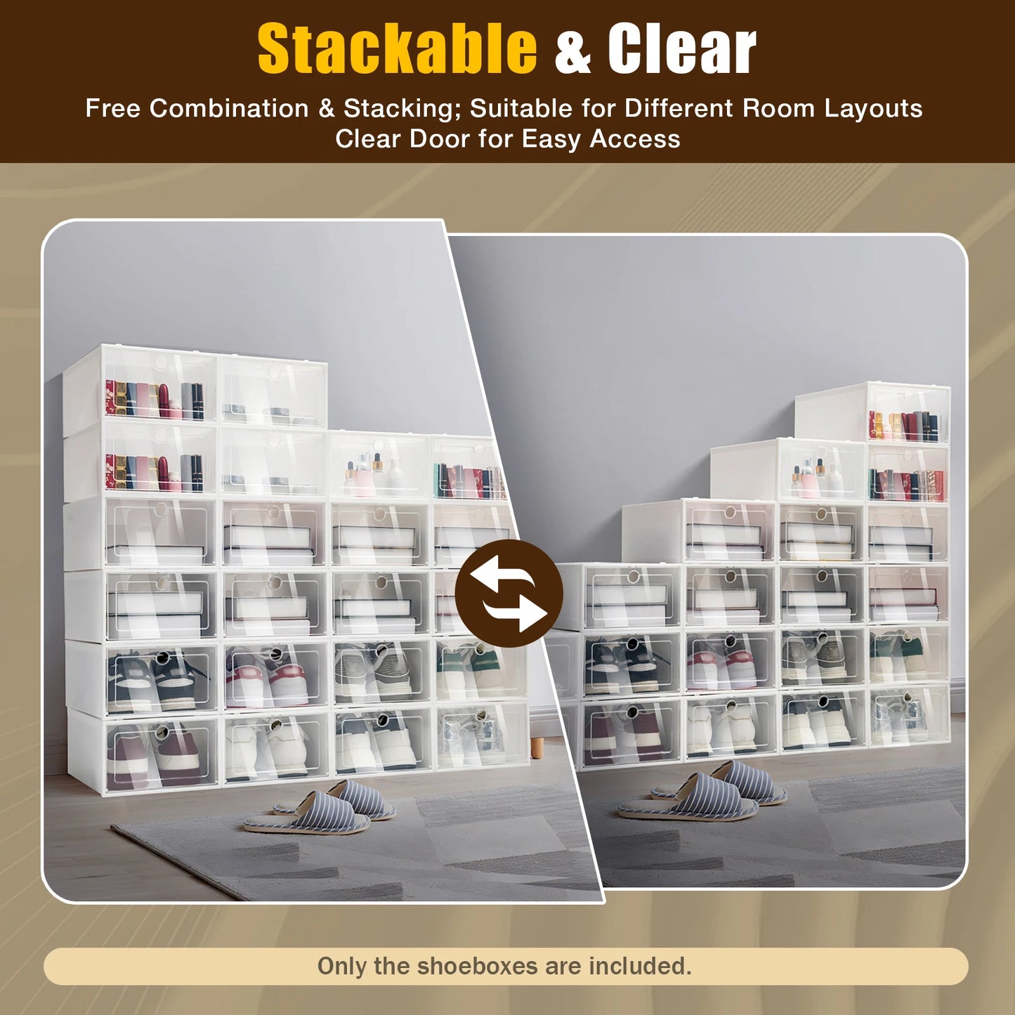 Foldable Flip Shoe Boxes Set (20/24 PCS) – Stackable Clear Plastic Shoe Storage Containers, 13" × 9" × 5.5"