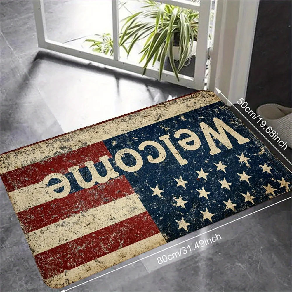 American Flag Modern Doormat - Patriotic Non-Slip Floor Mat for Entry or Kitchen (Multiple sizes)