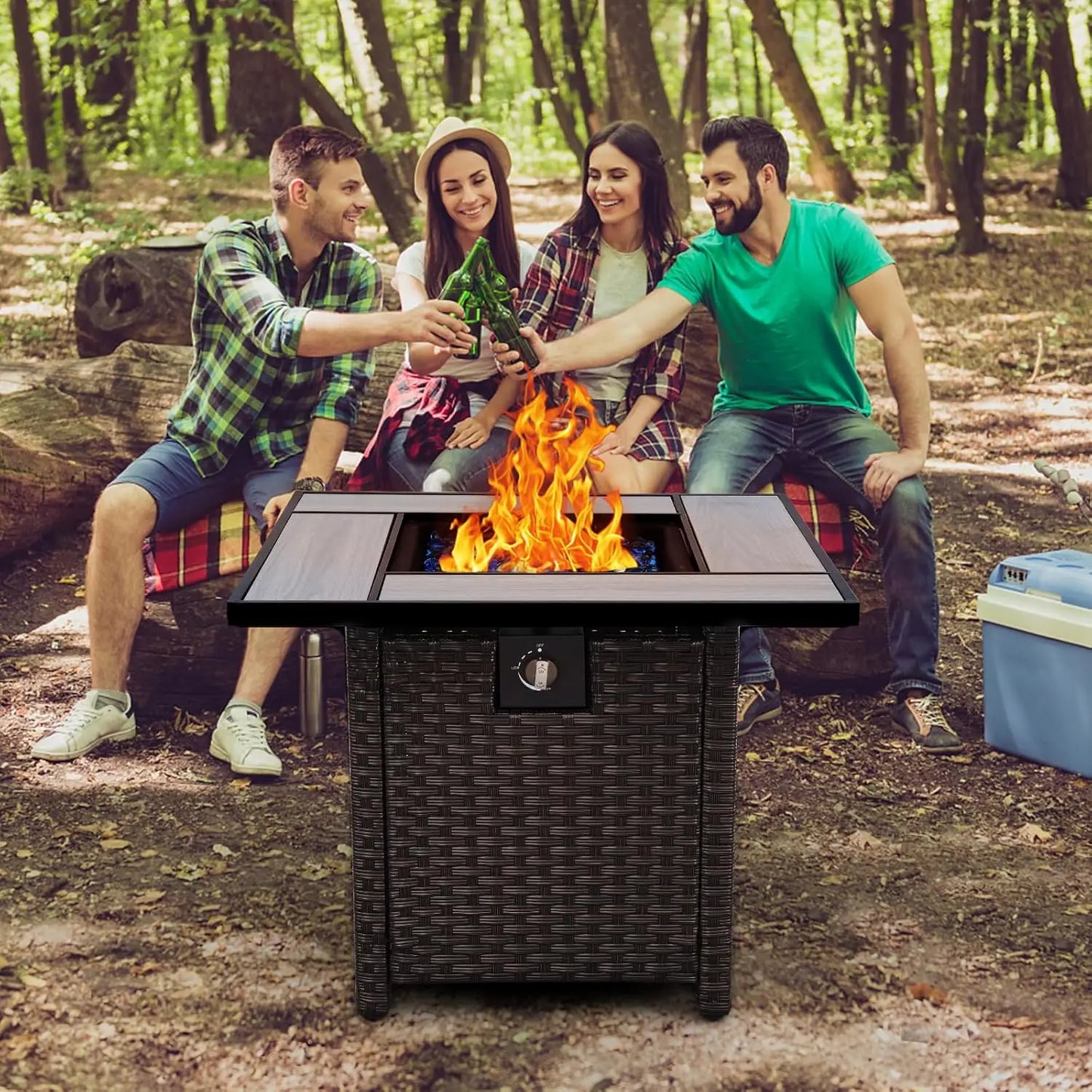 30" Outdoor Wicker Propane Fire Pit – Tabletop Design with Waterproof Cover
