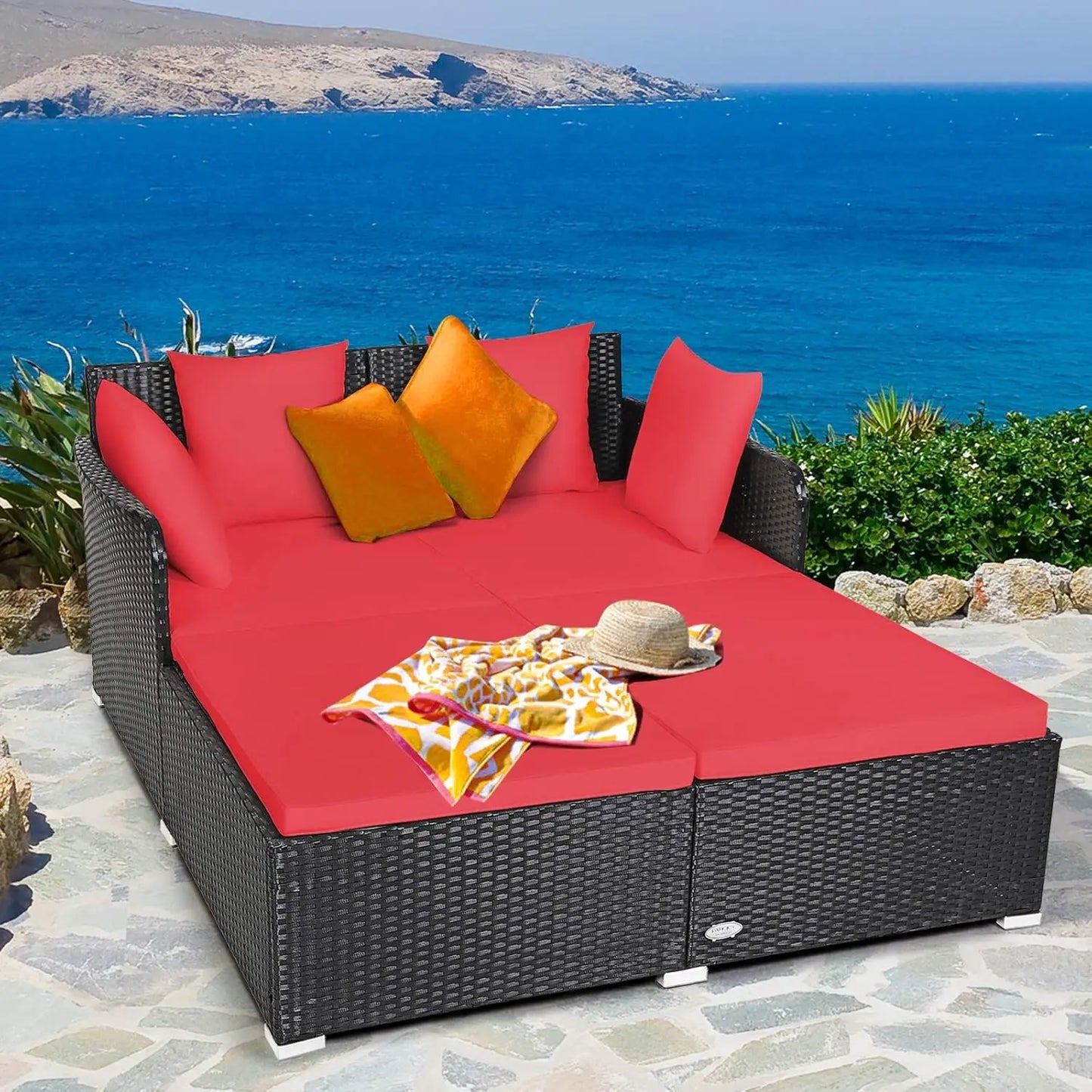Outdoor Rattan Wicker Sunbed with Cushion