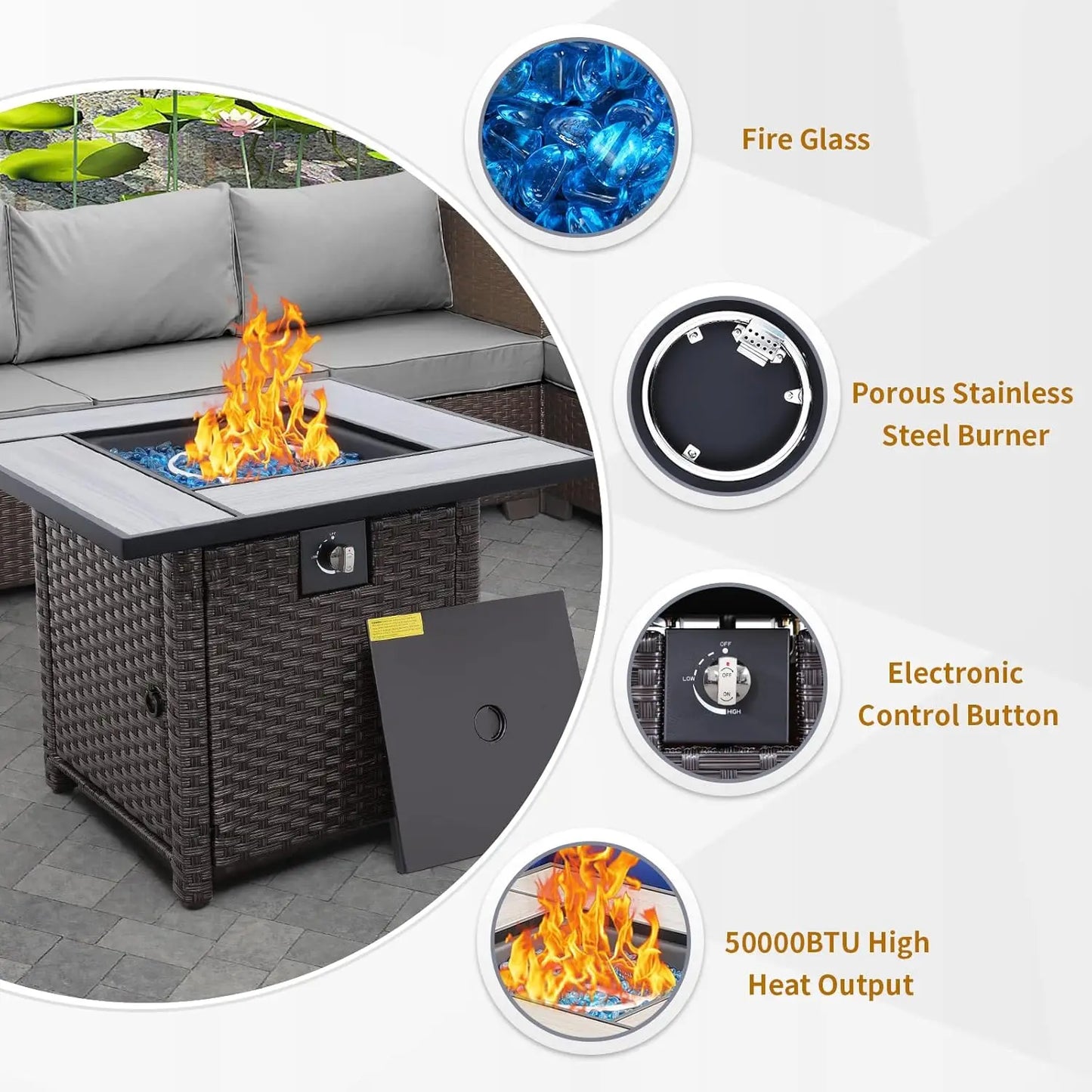 30" Outdoor Wicker Propane Fire Pit – Tabletop Design with Waterproof Cover