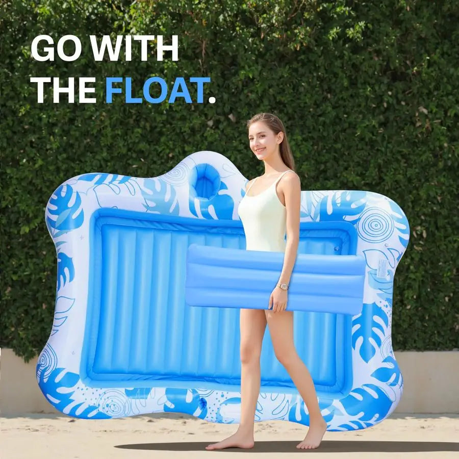 2‑Person Tanning Pool Lounger Float – Extra‑Large Floating Lounge Chair with Cup Holders, 2‑in‑1 Sunbathing Raft