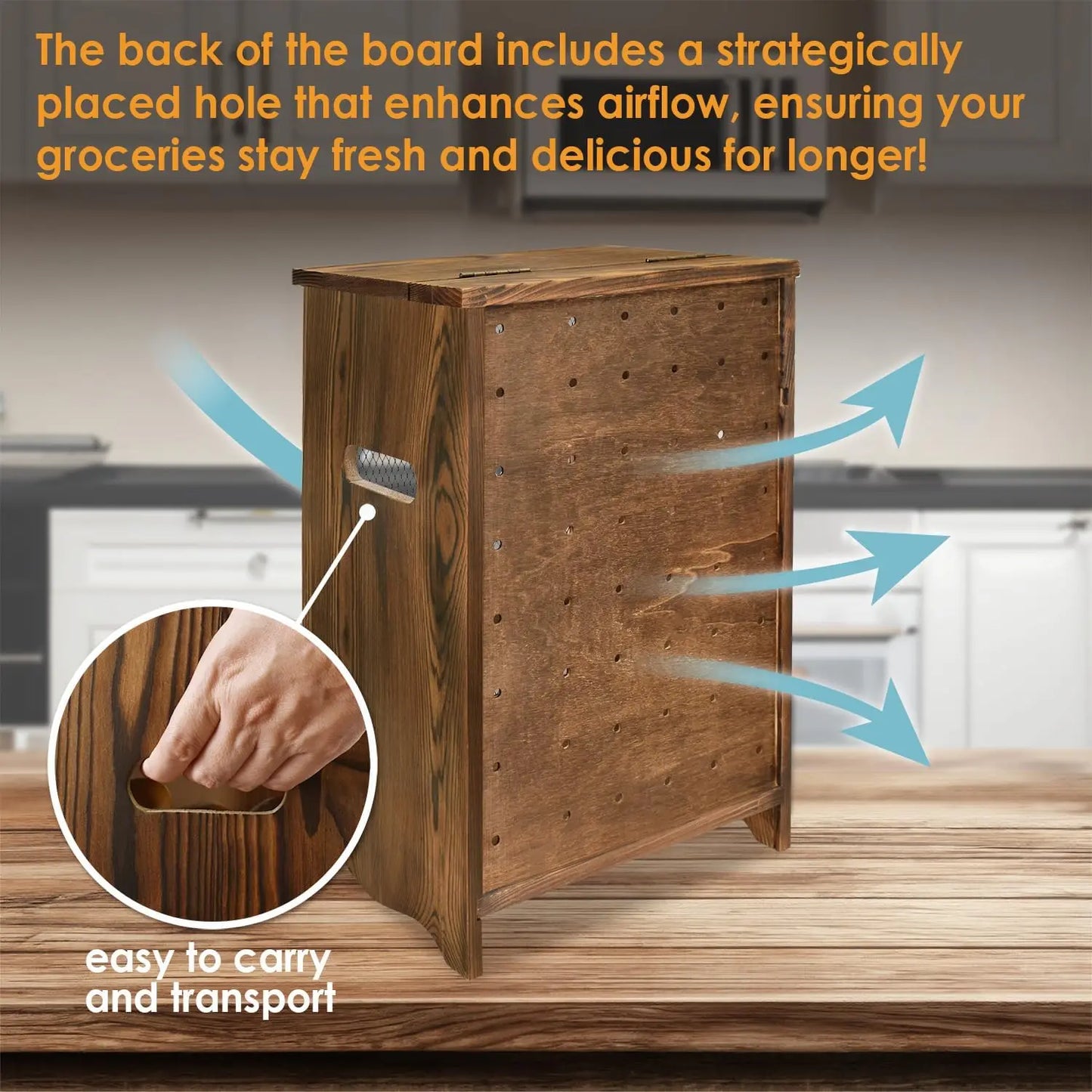 Wooden Countertop Storage Bin for Potatoes Onions Bread, Rustic Oak Finish, 11.8x6.8x16 Inches