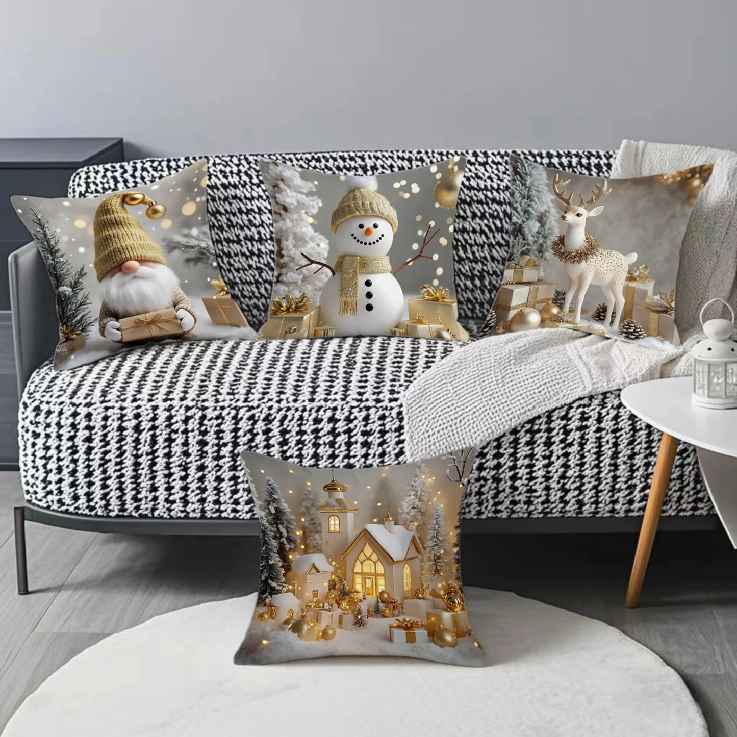 Christmas Pillow Covers (4‑Pack) – Festive Santa, Snowman, Reindeer & Tree Designs