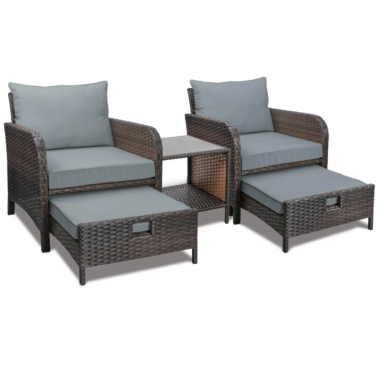5‑Piece PE Wicker Patio Conversation Set – Lounge Chairs with Cushions, Ottoman & Side Table