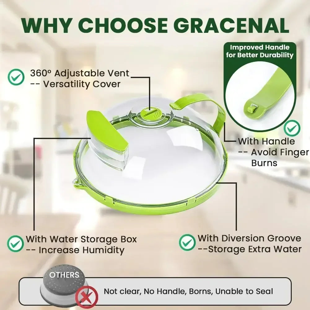 10" Microwave Splatter Cover – Clear Heat‑Resistant Plastic with Handle & Steamer Vent