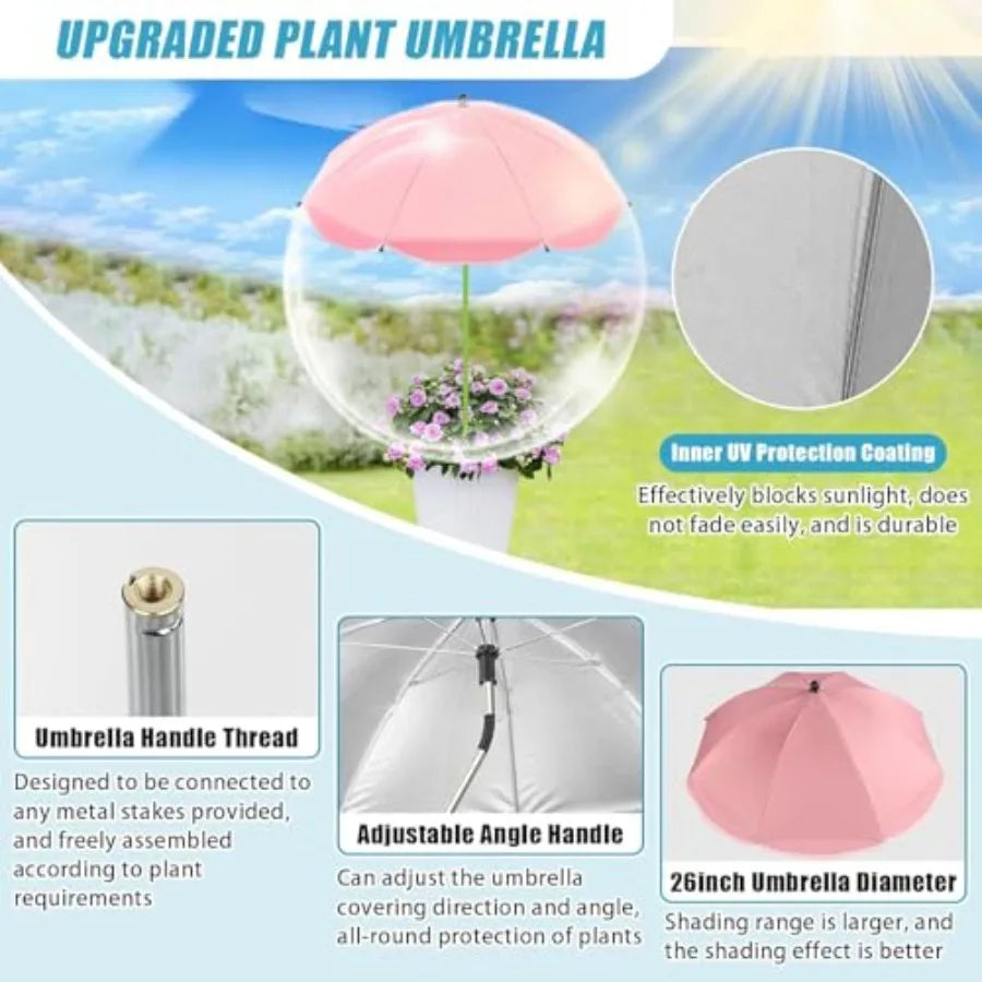 8‑Pack Plant Umbrellas – 26" Large Adjustable Shade with 43.4" Tall Stakes for Outdoor Garden Protection
