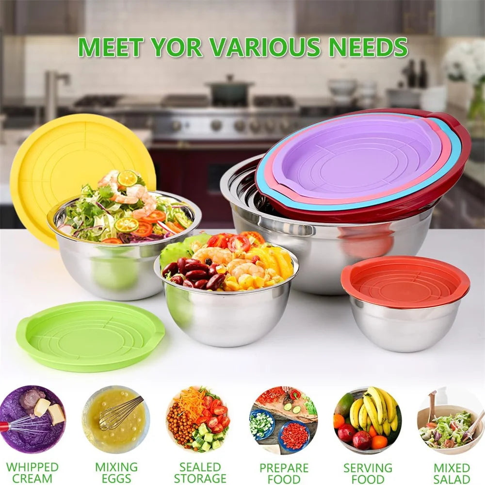 Stainless Steel Mixing Bowl Set with Lids – Durable, Reusable Bowls for Salad, Baking & Meal Prep (Sold as 2 or 14‑Piece Sets)