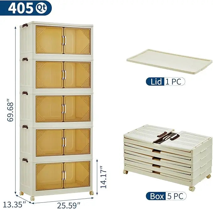 Stackable Storage Bins, Plastic Bins for Storage with Lids, Magnetic Doors