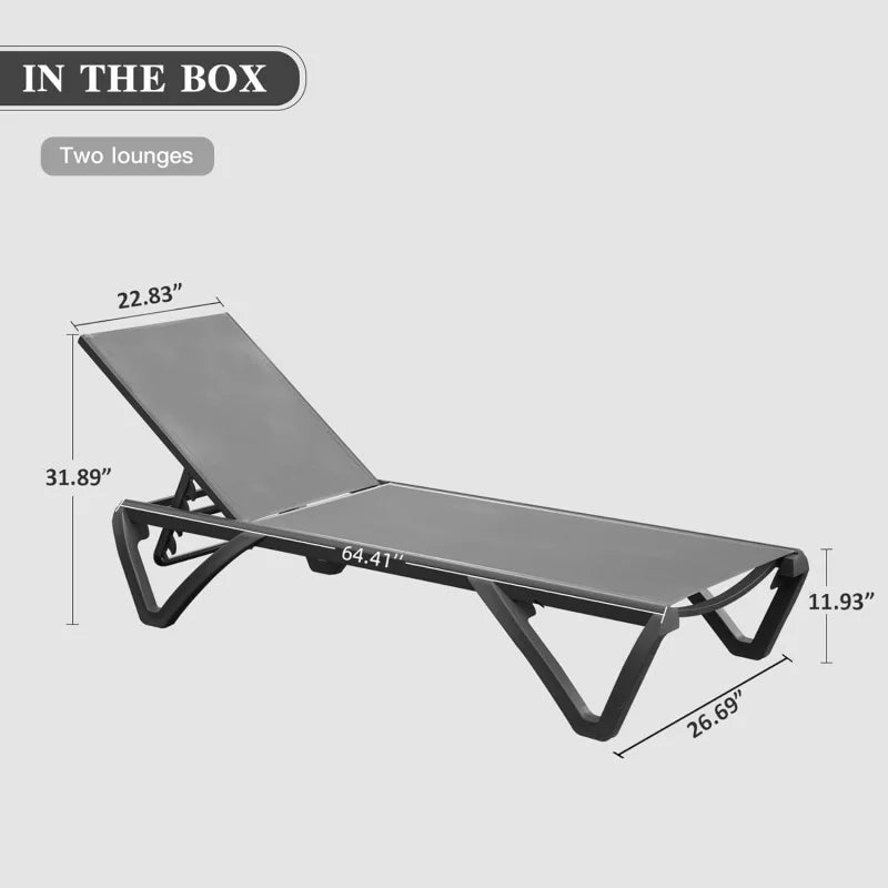 Lounge Chairs Set of 2, Aluminum Adjustable Outdoor Chaise Lounge with Wheels, All Weather