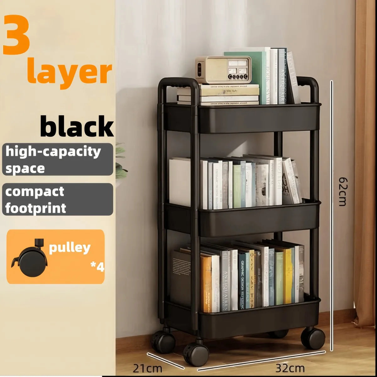 3/4‑Tier Heavy‑Duty Rolling Storage Cart – Multi‑Functional Floor‑Standing Trolley for Kitchen, Bathroom, Nursery & Bedroom