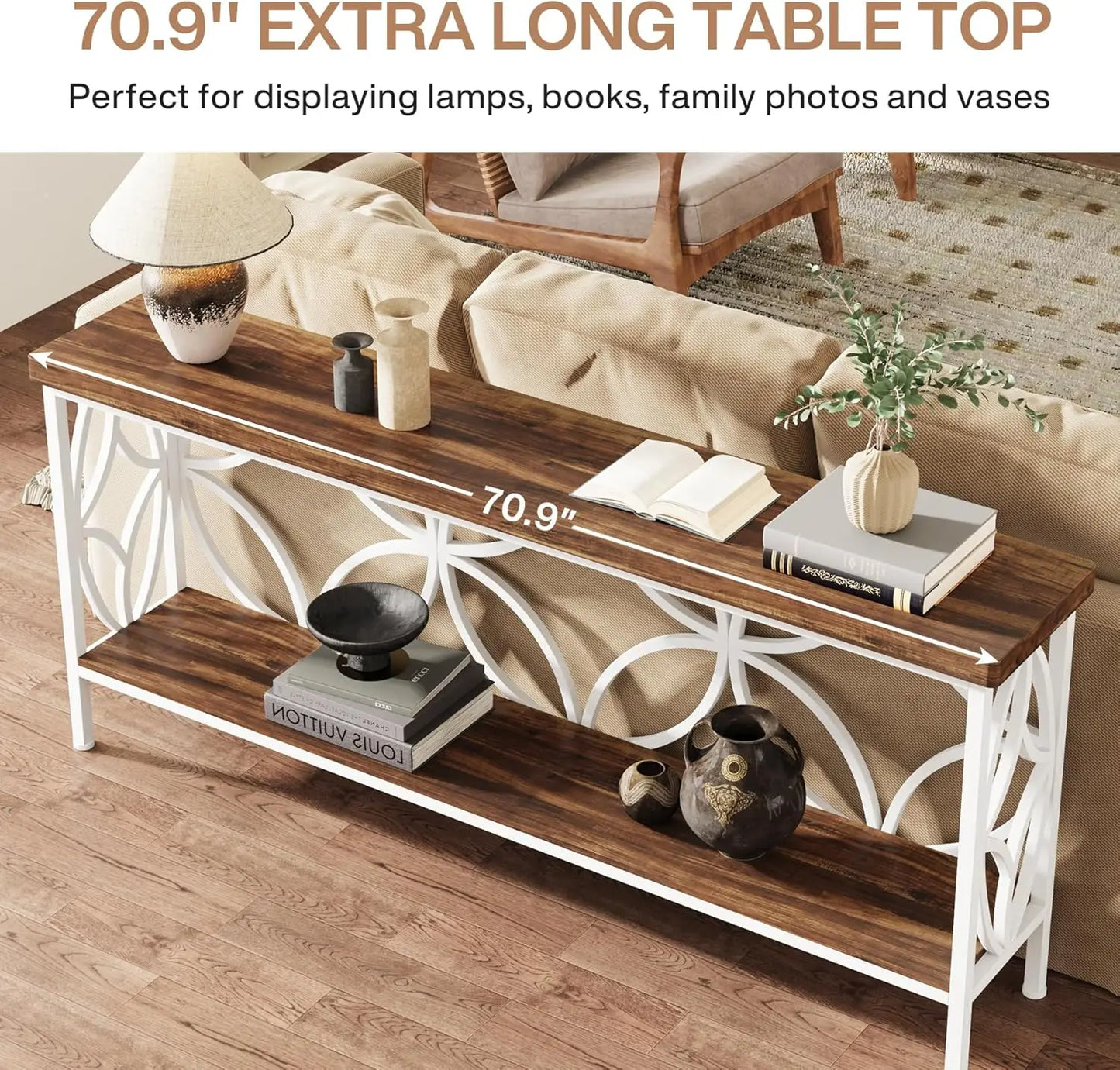 71-Inch Narrow Sofa Table, Long Sofa Table Behind Couch, Entry Console Table with Storage for Entryway, Living Room