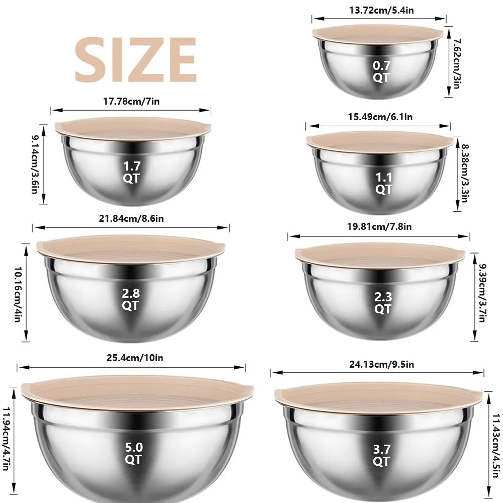 Stainless Steel Mixing Bowl Set with Lids – Durable, Reusable Bowls for Salad, Baking & Meal Prep (Sold as 2 or 14‑Piece Sets)