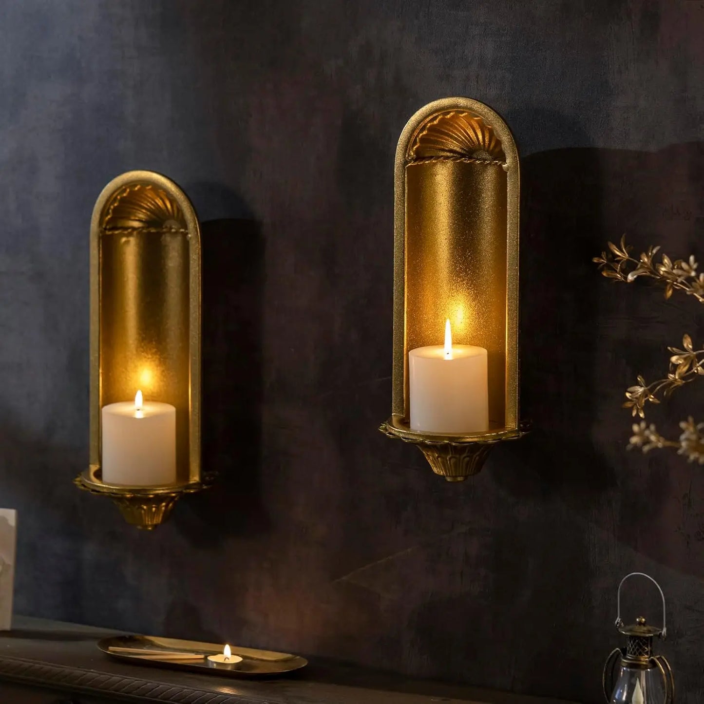 Gold Wall Candle Sconce Set of 2, Home Decor