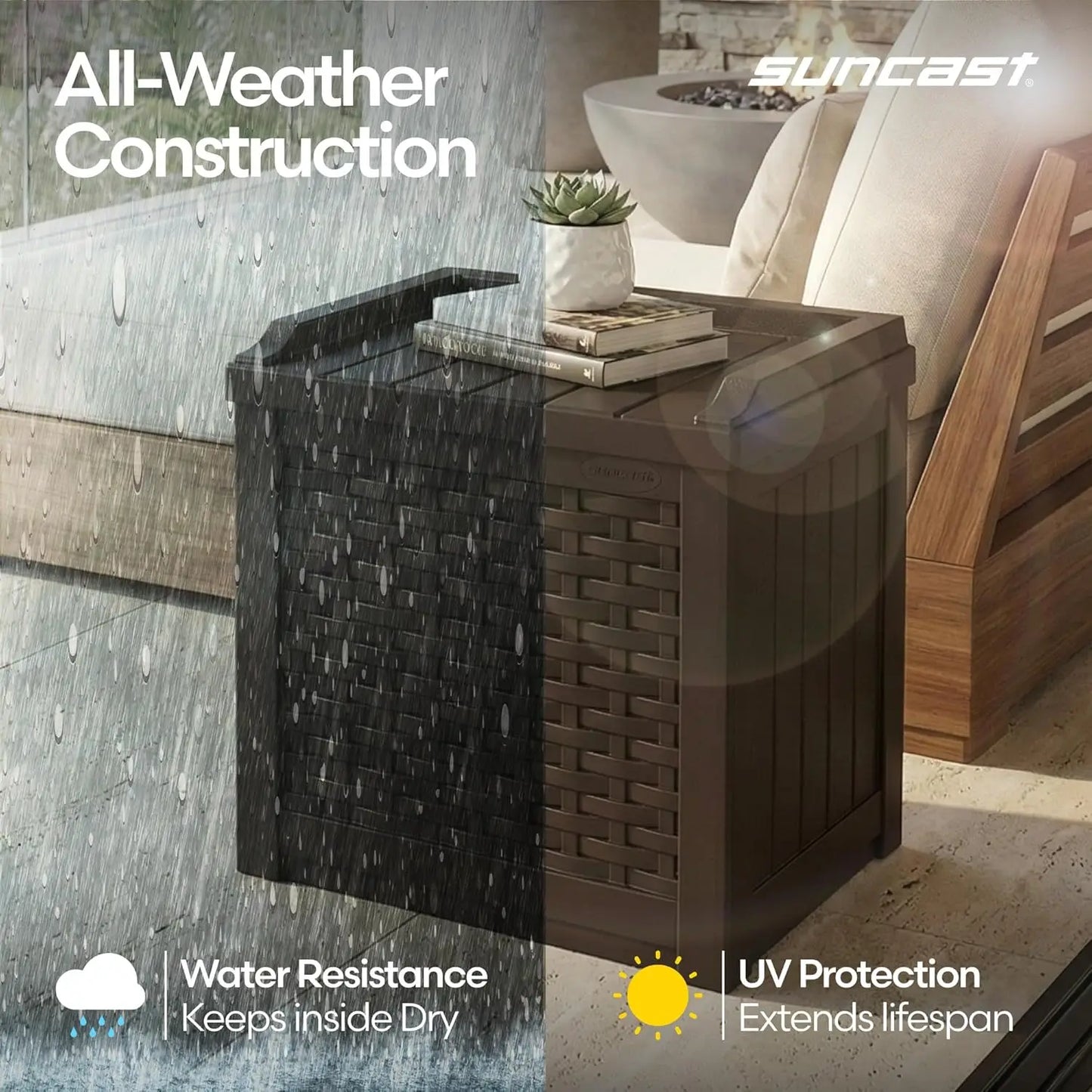 Java Resin Outdoor Storage Box, Weatherproof Patio Storage Bin Container for Seating/Storage