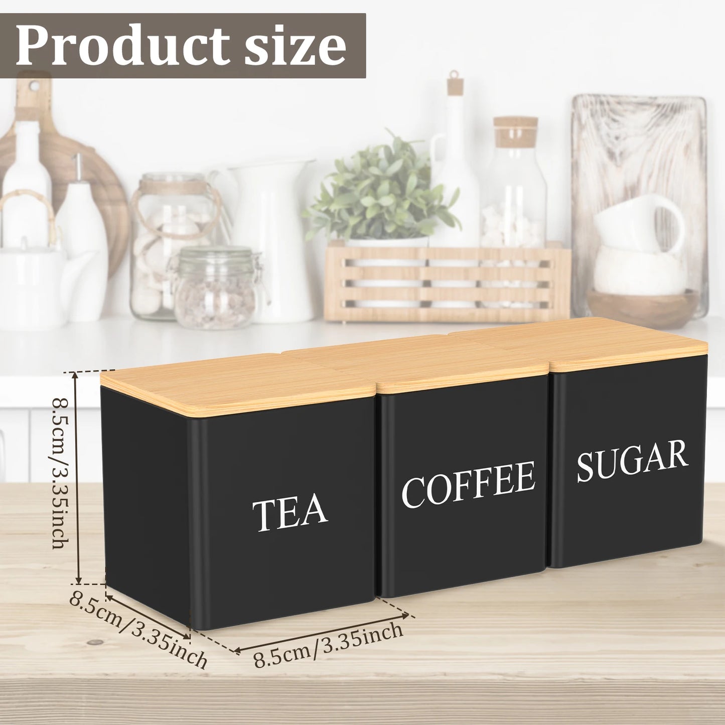 3Pcs Kitchen Coffee Sugar Tea Canister Set - Vintage Metal Food Storage Box