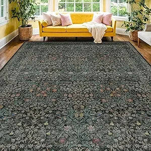 Elegant Dark Green Area Rug – 8x10 Washable Design