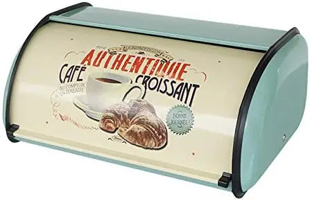 Vintage Metal Bread Box with Roll Top, Rust-Proof Kitchen Storage Container for Countertop