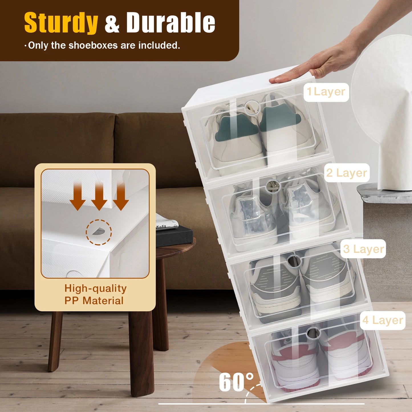 Foldable Flip Shoe Boxes Set (20/24 PCS) – Stackable Clear Plastic Shoe Storage Containers, 13" × 9" × 5.5"