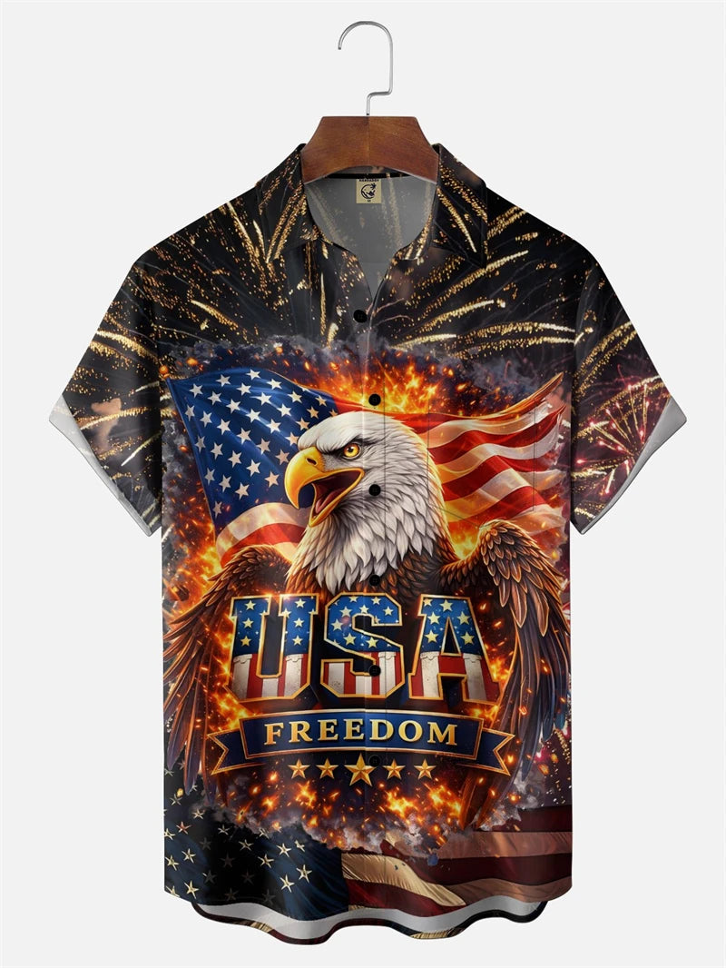 Hawaiian Shirt Men's USA 250th Anniversary 1776-2026 We American Flag 3D Print Design - Casual Short Sleeve Button Up Summer Shirt